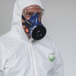 Half face non-disposable particulate respirator with cartridge is preferred but it must be decontaminated after each use. _MG_0051