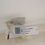 ACM ceiling with electrical fixtures mounted on it.